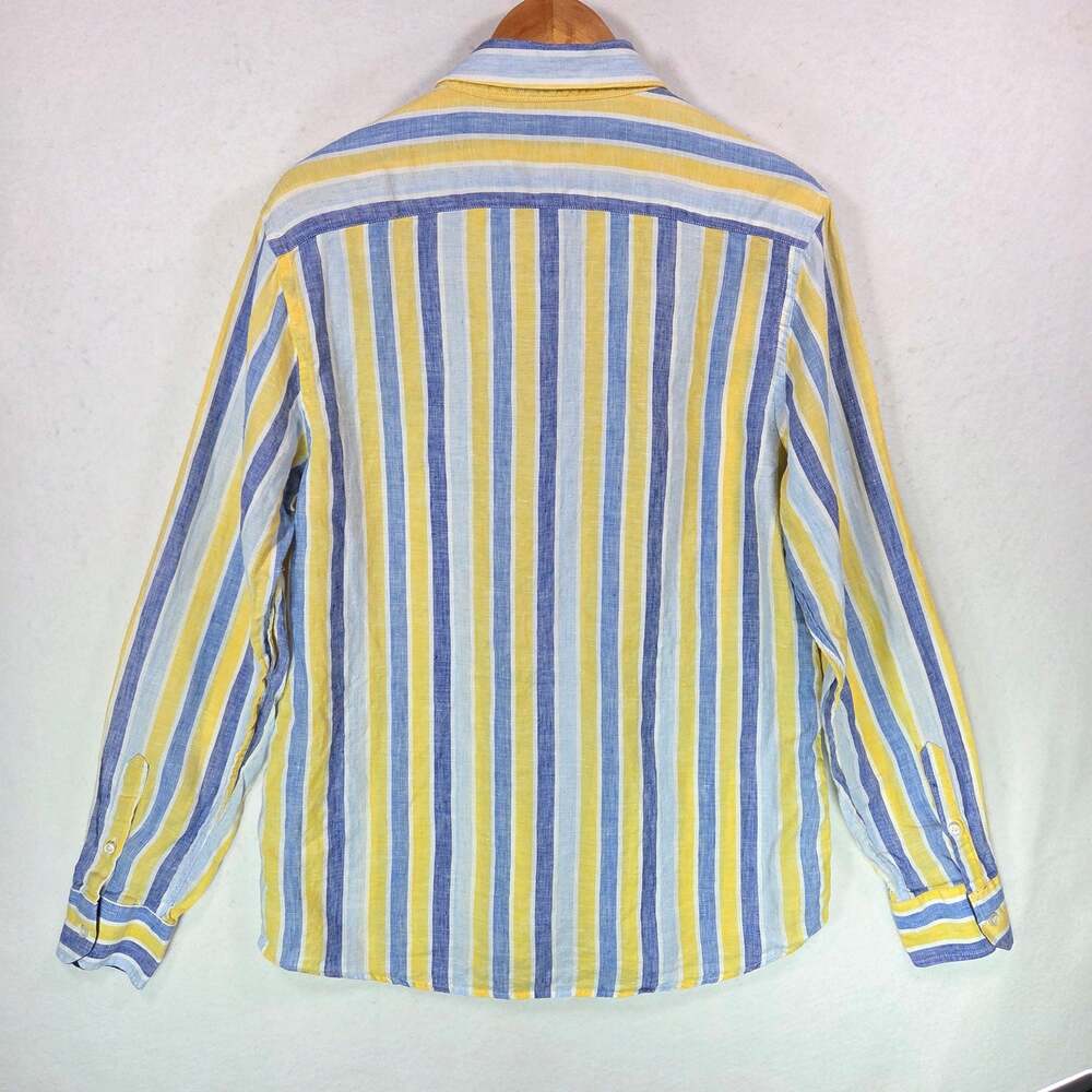 Cotton & Colors Men's Made in Italy Button-Down Linen Striped Long Sleeve Large - Picture 6 of 8